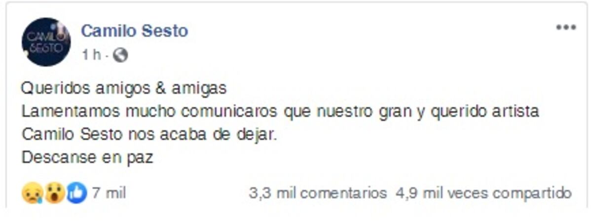 Muere Camilo Sesto. La música está de luto. Video