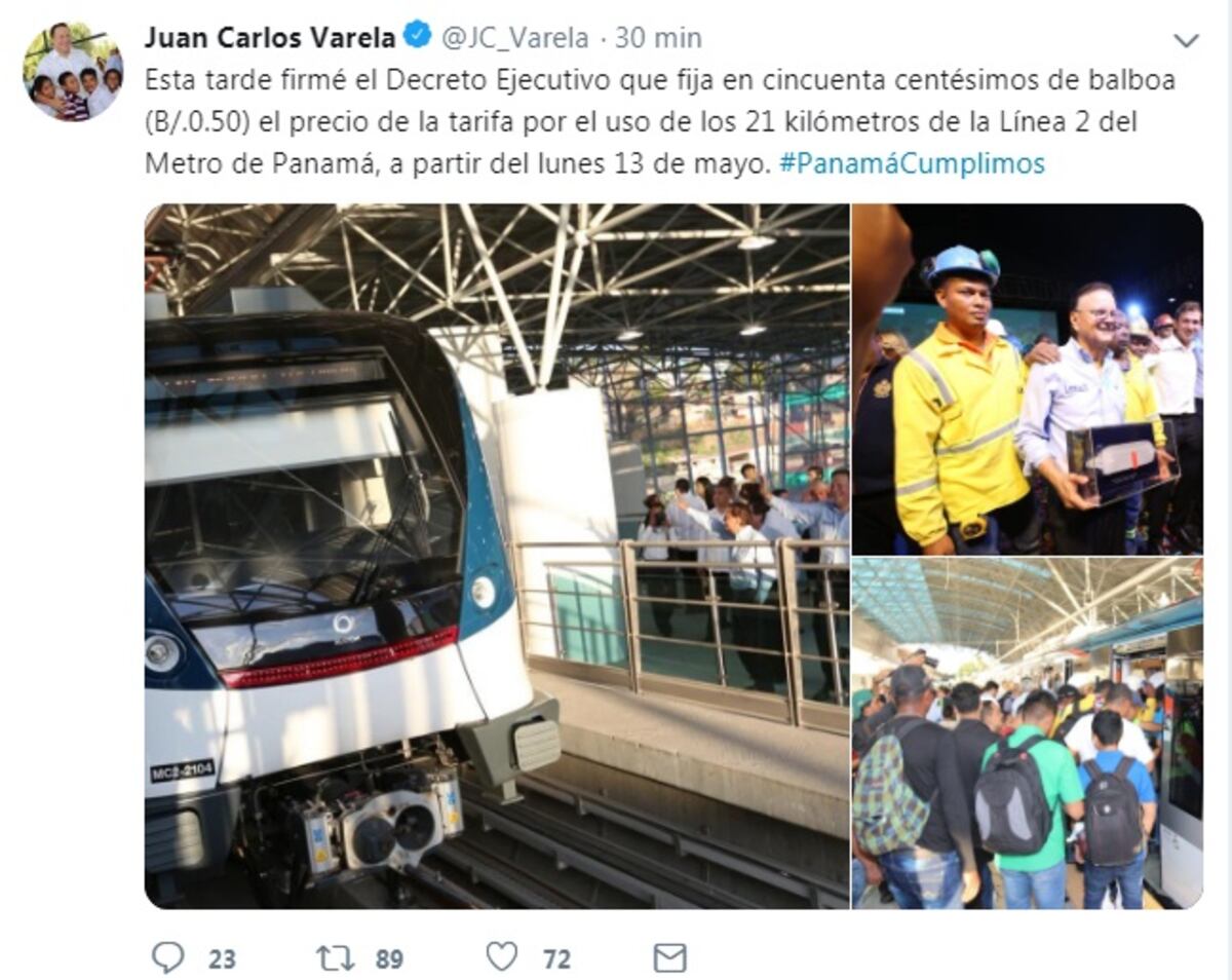 Varela anuncia el precio del pasaje en la línea 2 del metro