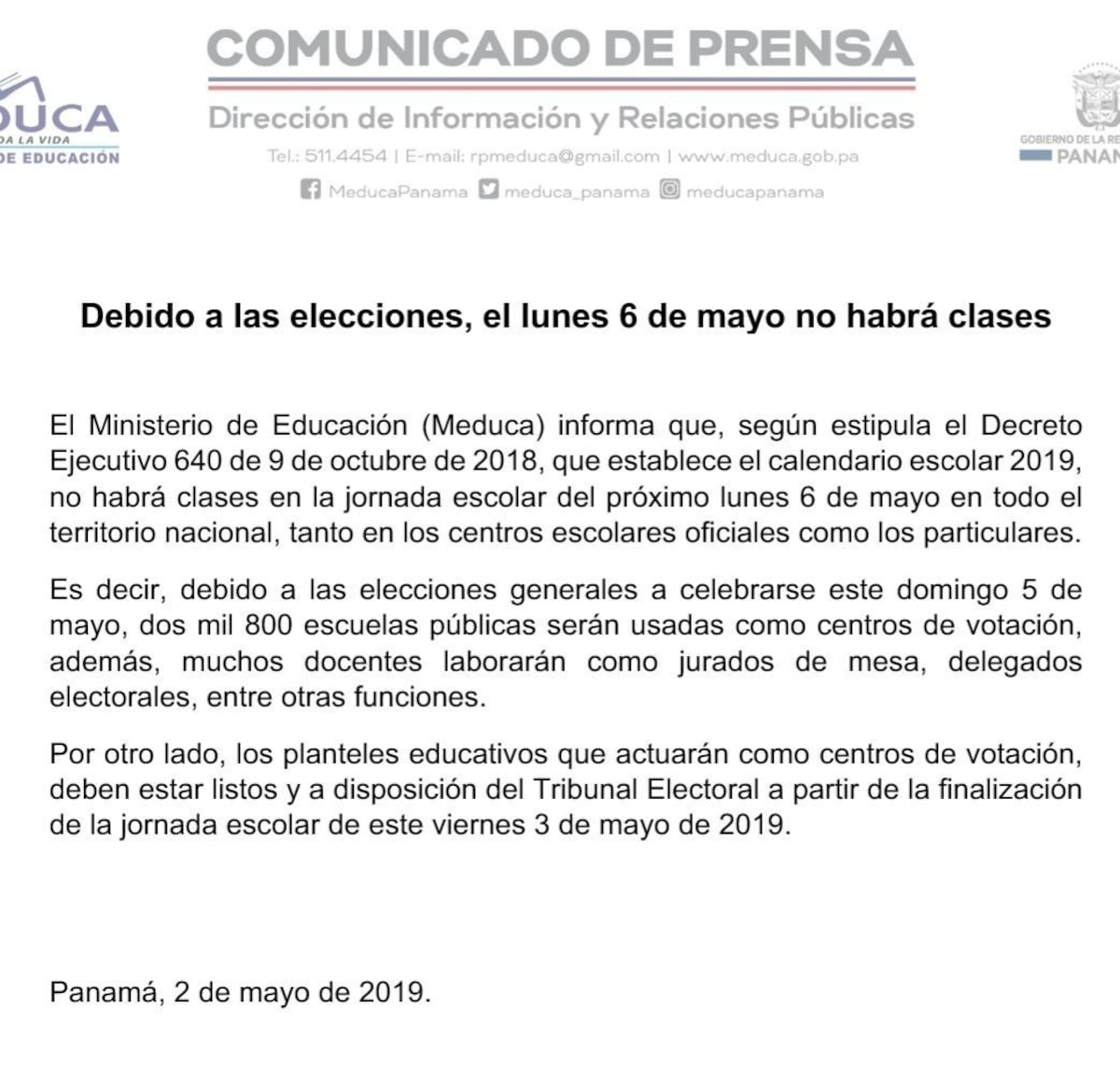 No habrá clases el lunes. Les diremos por qué y dónde