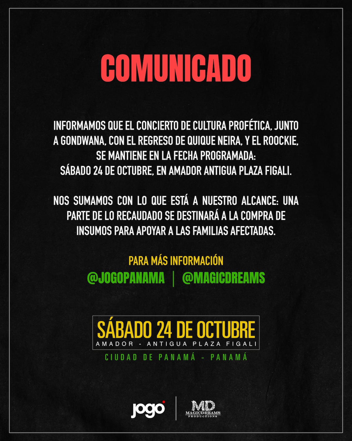 El concierto sí va: Nada de ‘sacar, prender y sorprender’; Cultura Profética mantiene su concierto en Amador este sábado y estas son las restricciones