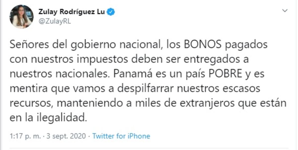 Zulay causa revuelo: ‘Los bonos deben ser para panameños, no para extranjeros en la ilegalidad’