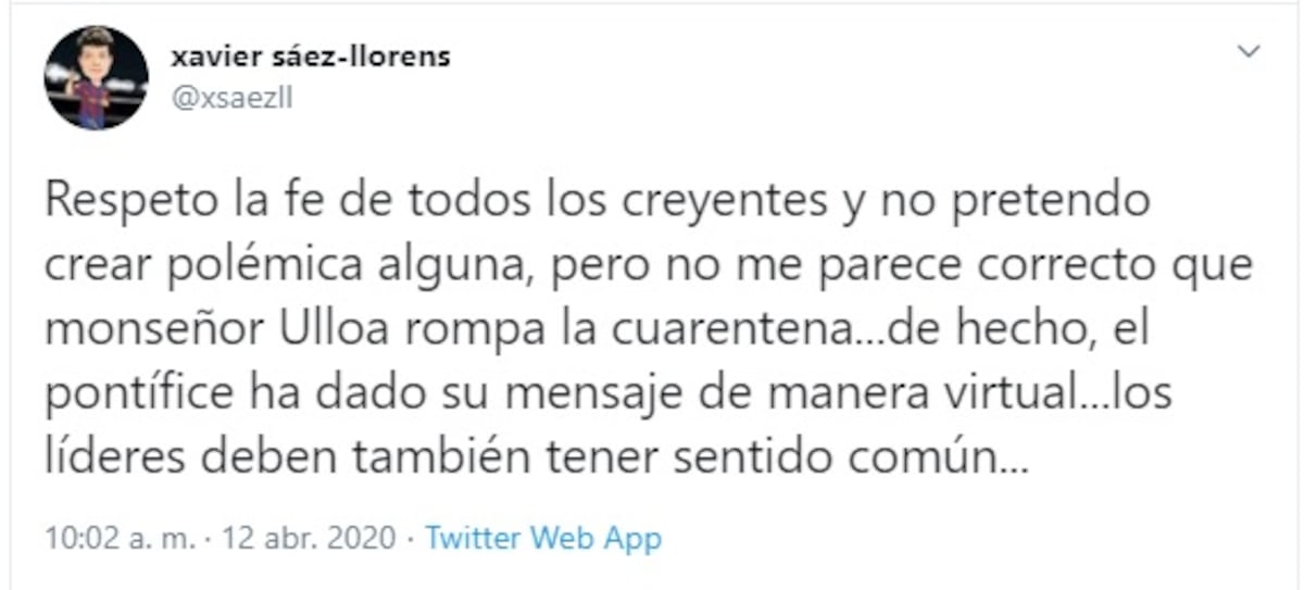 ‘No me parece correcto que Monseñor Ulloa viole la cuarentena’, dice el doctor Sáez Llorens. Video