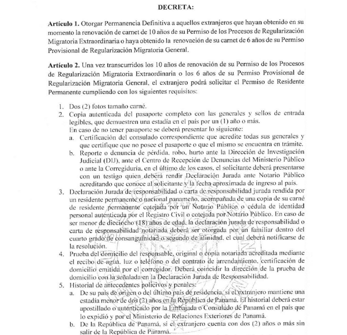 Migración da cumplimiento a Decreto Ejecutivo que otorga permanencia definitiva  a extranjeros