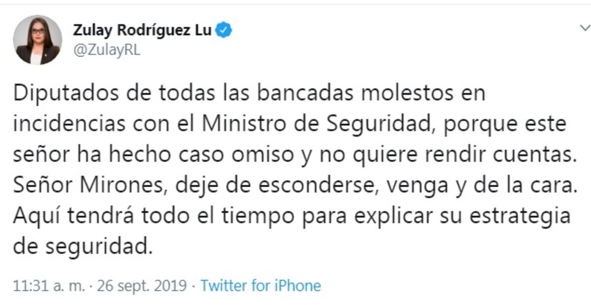 Zulay Rodríguez se enfrenta a Mirones. Le exige que ‘dé la cara y deje de esconderse’, ante tanta inseguridad