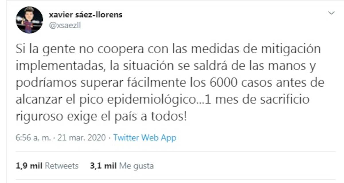 Esto va por lo largo. La crisis será probablemente hasta 2021, según infectólogo Xavier Sáez Llorens