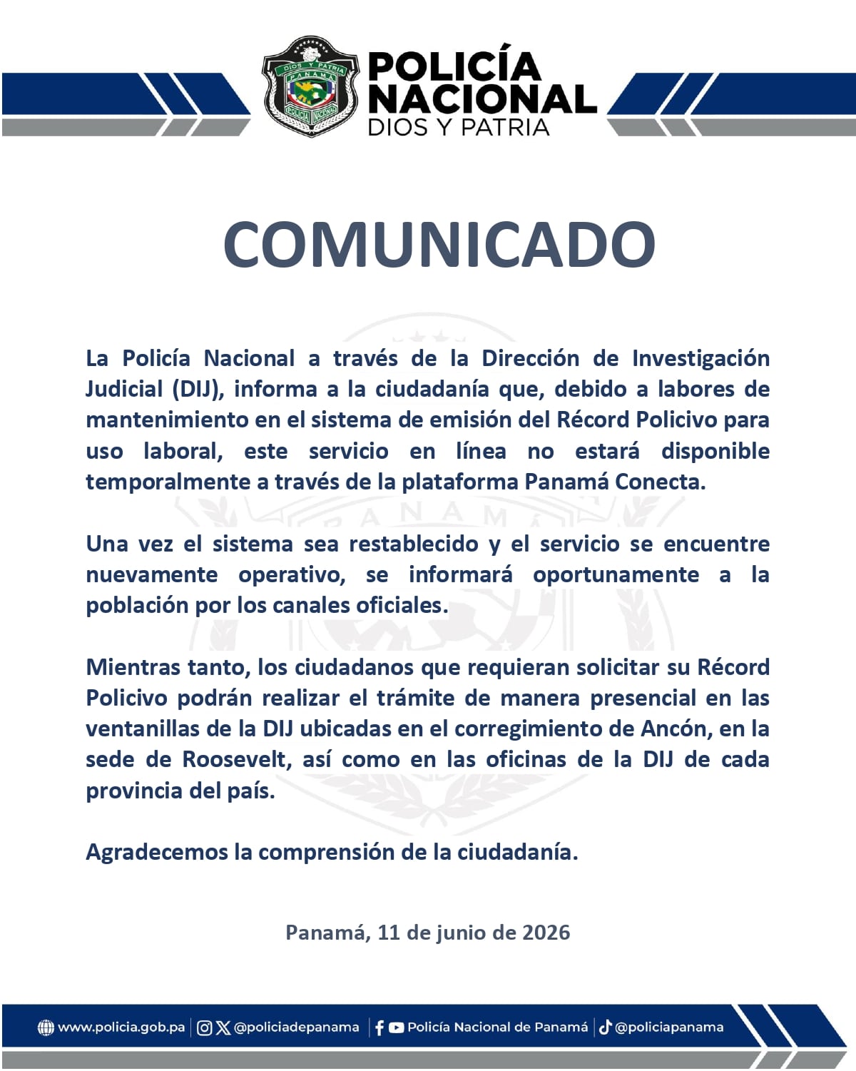 ¿Necesitas tu récord policial? Esto debes saber mientras Panamá Conecta está en mantenimiento